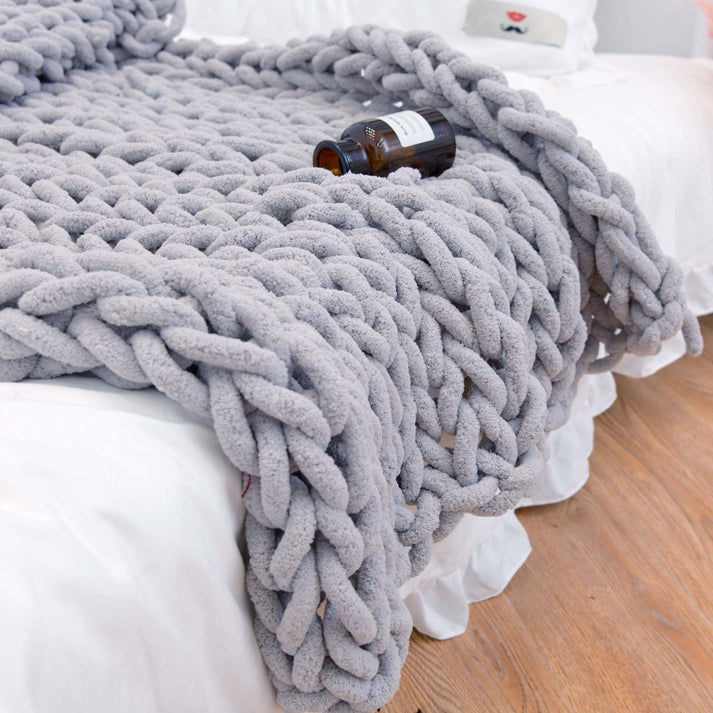 Light Grey Chunky Knit Blanket