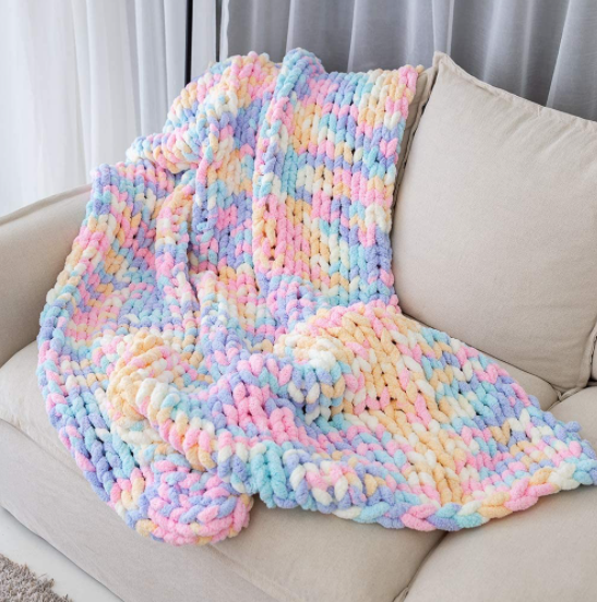 Rainbow Chunky Knit Blanket